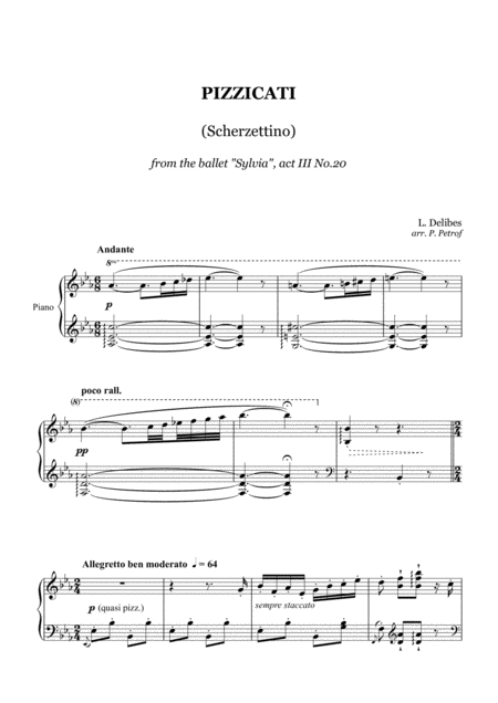 Delibes Pizzicati From Silvia Piano Solo Sheet Music