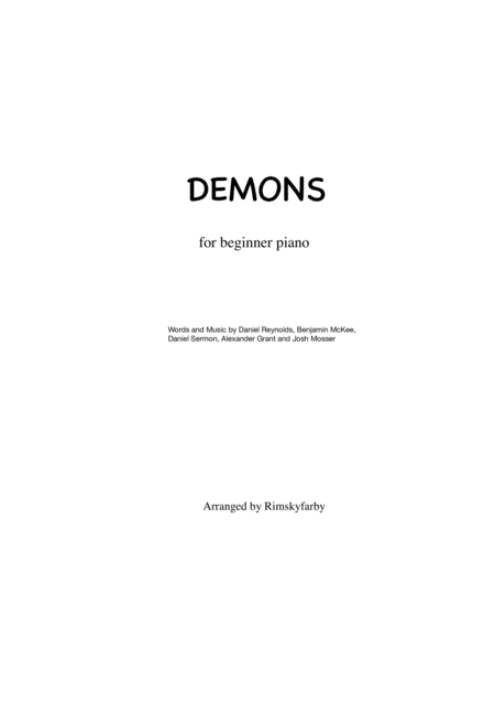 Demons For Easy Piano Sheet Music