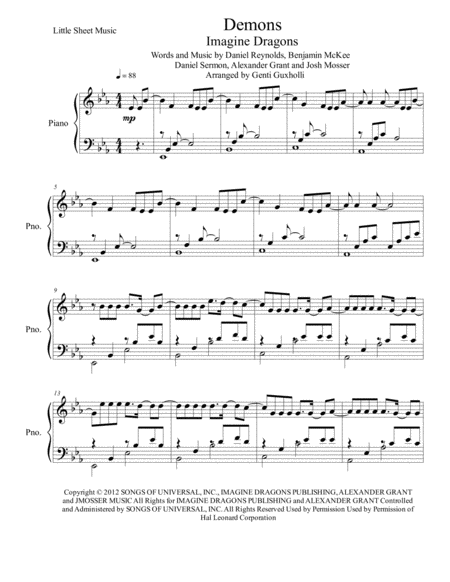 Demons Piano Solo Sheet Music