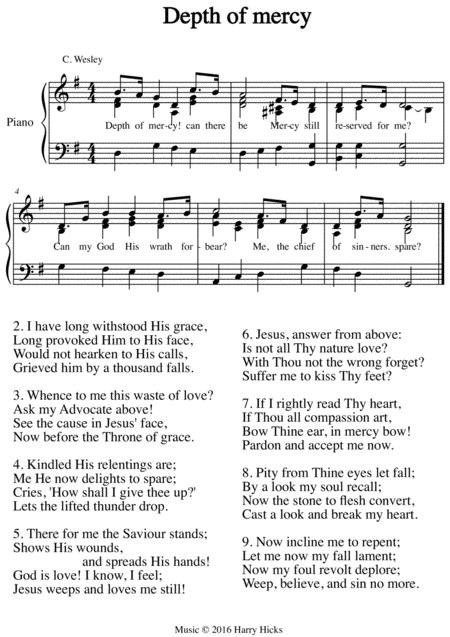 Depth Of Mercy A New Tune To A Wonderful Wesley Hymn Sheet Music