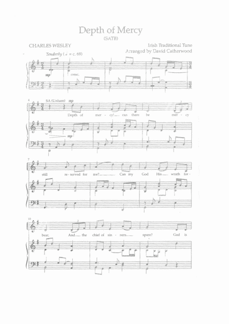 Depth Of Mercy Irish Traditional Tune The Lark In The Clear Air Arranged For Satb Choir And Piano By David Catherwood Sheet Music