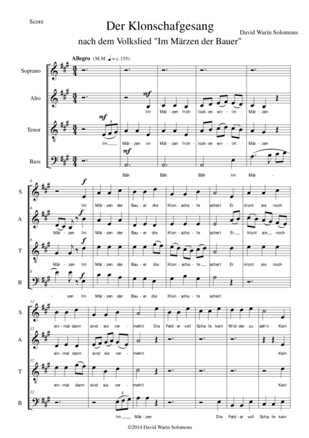Der Klonschafgesang For Mixed Choir Satb Sheet Music
