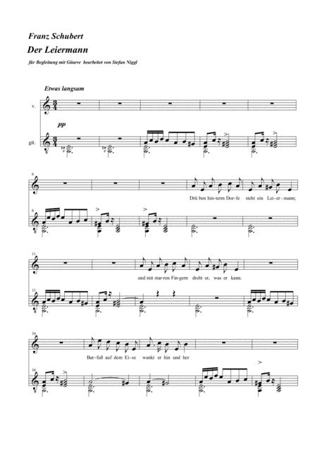 Free Sheet Music Der Leiermann For Medium Voice And Guitar A Minor