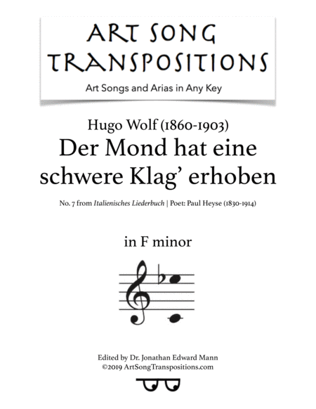 Der Mond Hat Eine Schwere Klag Erhoben Transposed To F Minor Sheet Music