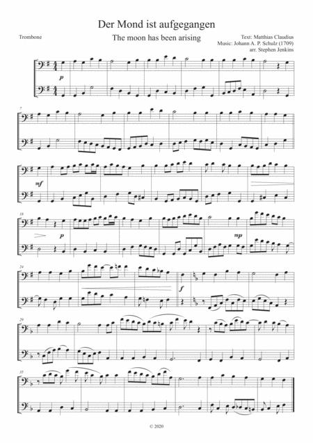 Der Mond Ist Aufgegangen For Trombone Duet Sheet Music