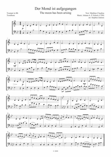 Free Sheet Music Der Mond Ist Aufgegangen For Trumpet And Trombone Duet