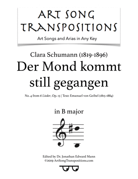 Der Mond Kommt Still Gegangen Op 13 No 4 B Major Sheet Music