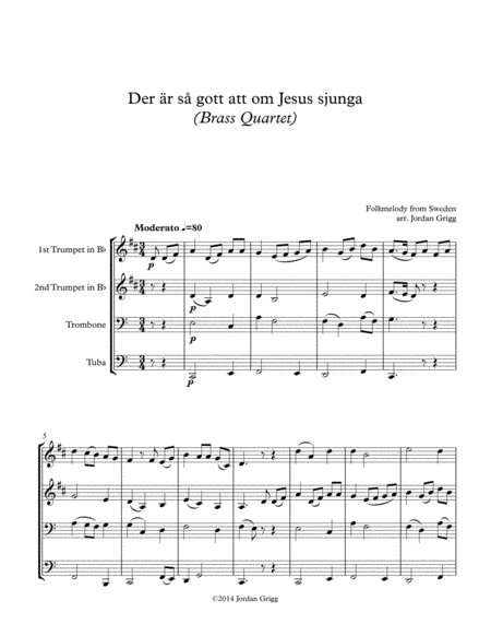 Free Sheet Music Der Rs Gott Att Om Jesus Sjunga Brass Quartet