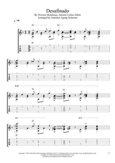 Desafinado Solo Guitar Tablature Sheet Music