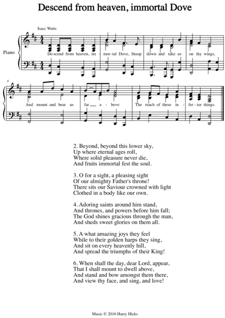 Free Sheet Music Descend From Heaven Immortal Dove A New Tune To A Wonderful Isaac Watts Hymn
