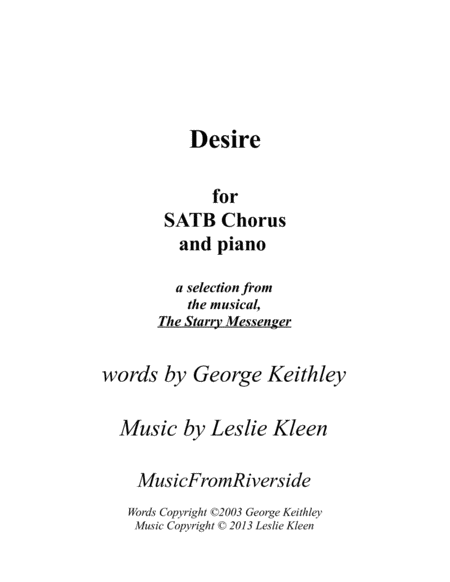 Desire For Satb Chorus And Piano Sheet Music