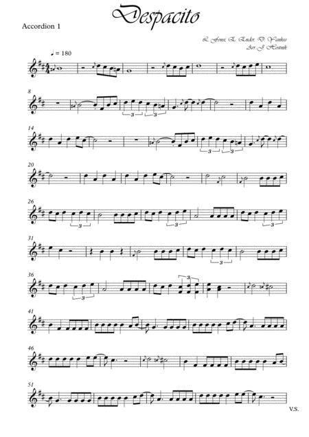 Despacito Accordion Orchestra Parts Sheet Music