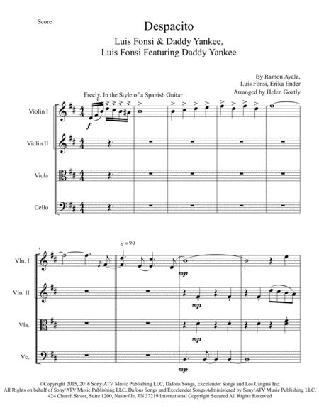 Despacito By Luis Fonsi And Daddy Yankee Arranged For String Quartet Sheet Music