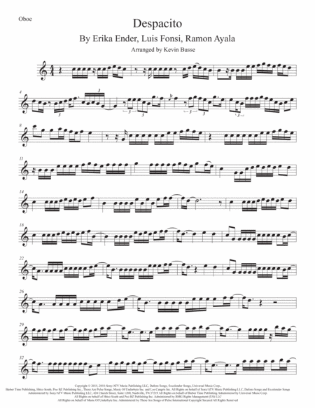 Despacito Easy Key Of C Oboe Sheet Music