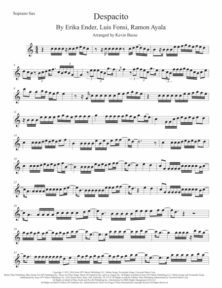 Despacito Easy Key Of C Soprano Sax Sheet Music