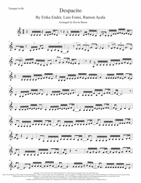 Despacito Easy Key Of C Trumpet Sheet Music