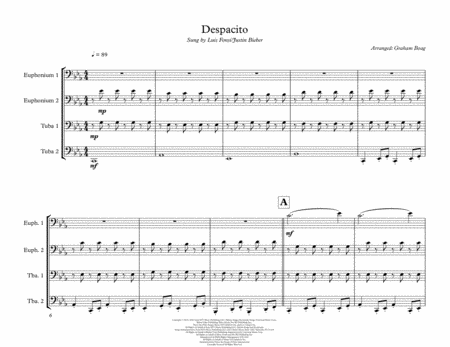 Despacito For Tuba Quartet Sheet Music