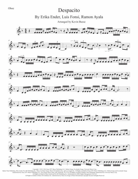 Free Sheet Music Despacito Oboe