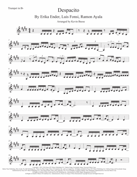 Despacito Original Key Trumpet Sheet Music