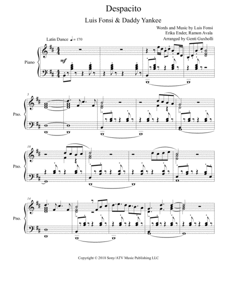 Despacito Piano Solo Sheet Music