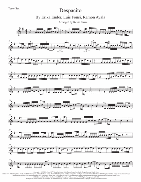 Despacito Tenor Sax Sheet Music