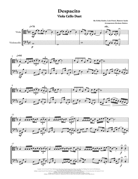 Despacito Viola Cello Duet Sheet Music