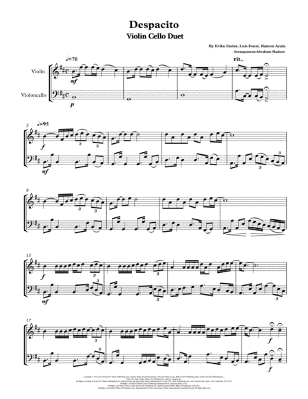 Despacito Violin Cello Duet Sheet Music