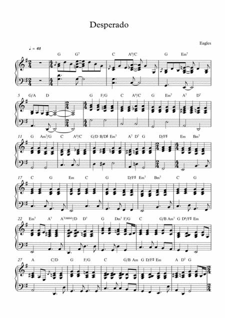 Desperado Eagles Piano Sheet Music For Both Hands Sheet Music