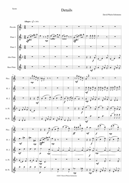 Details For Flute Quintet 1 Piccolo 2 C Flutes 1 Alto Flute 1 Bass Flute Sheet Music