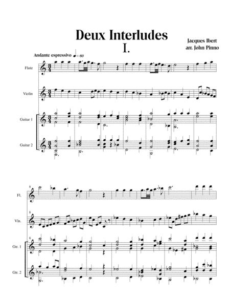 Deux Interludes For Flute Violin And Two Classical Guitars Sheet Music