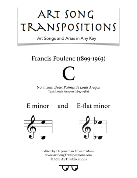 Deux Pomes De Louis Aragon C In 2 Low Keys E E Flat Minor Sheet Music