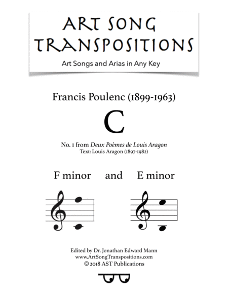 Deux Pomes De Louis Aragon C In 2 Medium Keys F E Minor Sheet Music