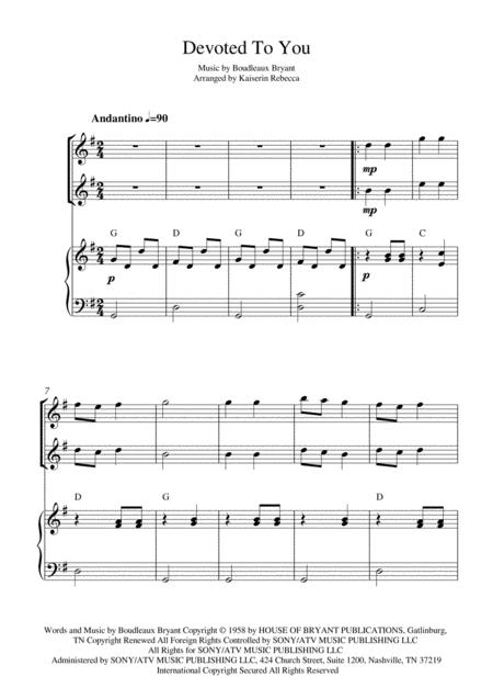 Free Sheet Music Devoted To You Violin Duet And Piano Accompaniment