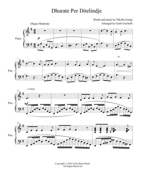 Dhurate Per Ditelindje Piano Solo Sheet Music