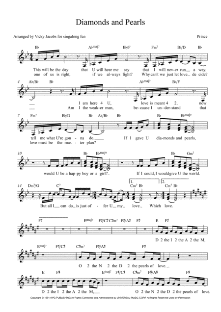 Diamonds And Pearls Lead Sheet For Singalongs Sheet Music