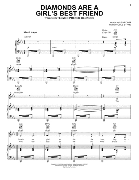 Diamonds Are A Girls Best Friend From Gentlemen Prefer Blondes Musical Sheet Music