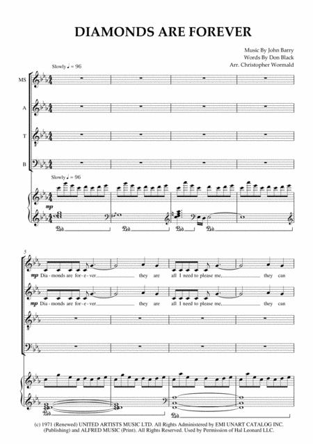 Diamonds Are Forever Arr Christopher Wormald Sheet Music