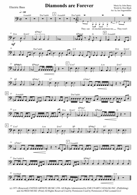 Diamonds Are Forever E Bass Transcription Of The Shirley Bassey Original Sheet Music