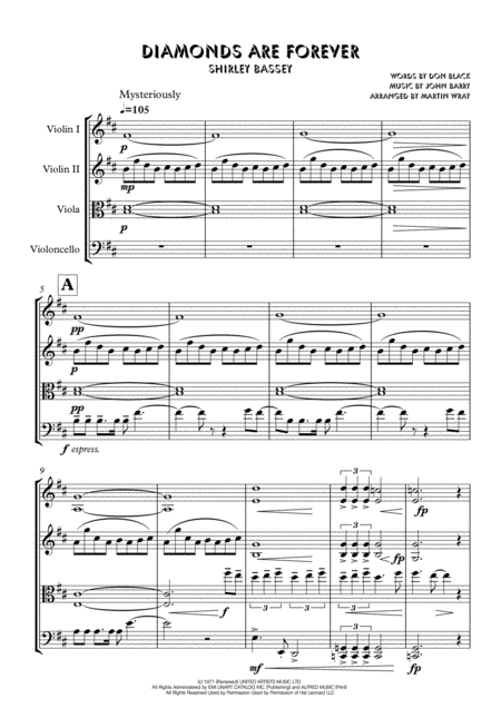 Diamonds Are Forever String Quartet Sheet Music