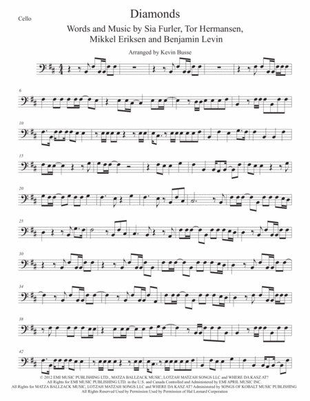 Diamonds Original Key Cello Sheet Music