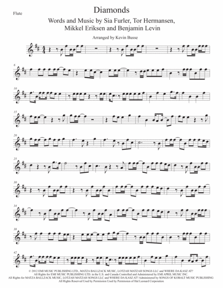 Diamonds Original Key Flute Sheet Music