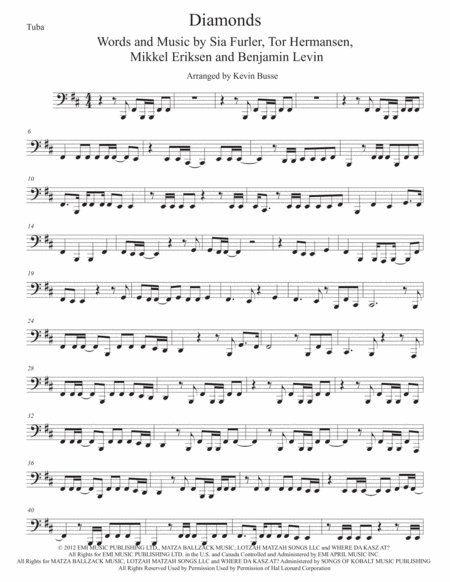 Free Sheet Music Diamonds Original Key Tuba