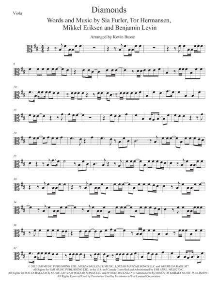 Free Sheet Music Diamonds Original Key Viola