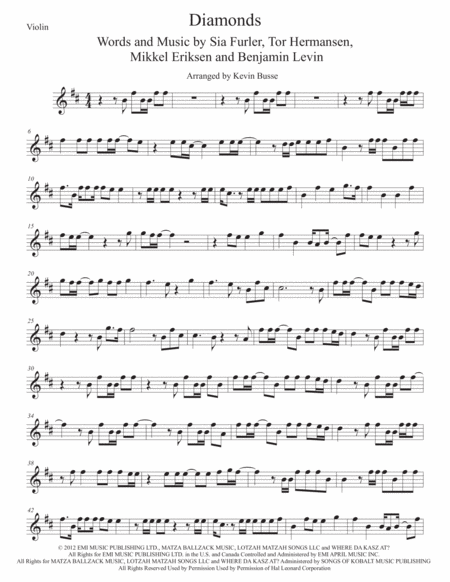 Diamonds Original Key Violin Sheet Music