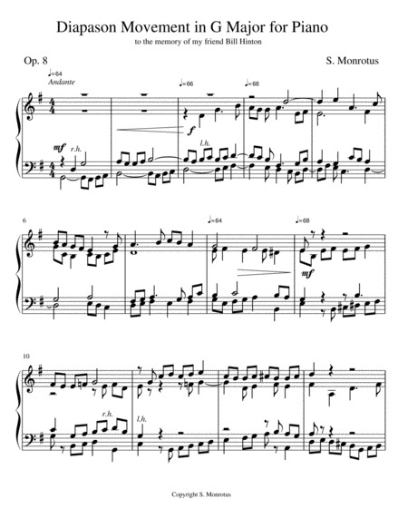 Diapason Movement In G Major For Piano Sheet Music