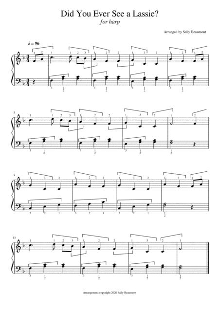 Free Sheet Music Did You Ever See A Lassie Childrens Song For Easy Harp