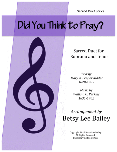 Did You Think To Pray Sacred Duet For Alto And Baritone With Piano Accompaniment Sheet Music