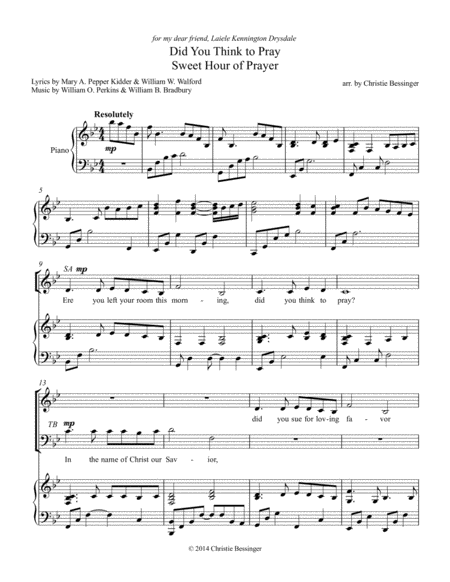 Did You Think To Pray Sweet Hour Of Prayer Sheet Music