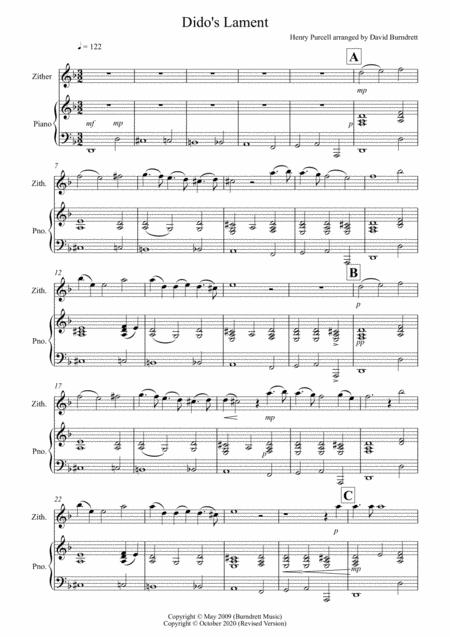 Free Sheet Music Dido Lament For Zither And Piano