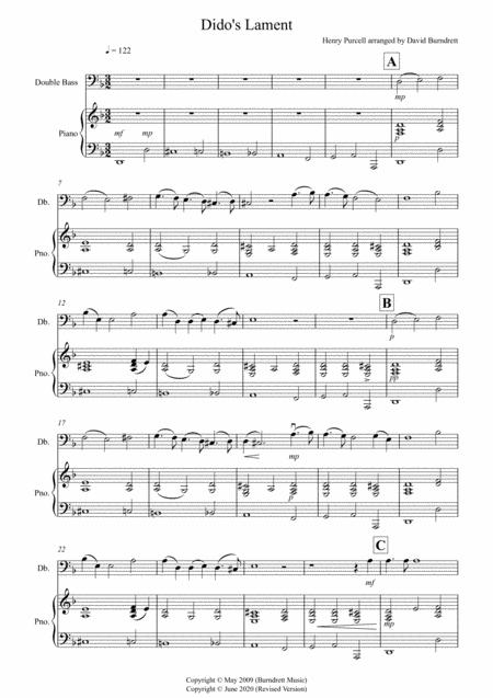 Didos Lament For Double Bass And Piano Sheet Music